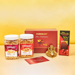 PUREHEART Diwali Gift Hamper - Combo of Fiery Hot Cashews, Salted Cashews (650 g, each) with Bournville Dark Chocolate, Ganpati Diya and Happy Diwali Card, Dry Fruits Gift Box