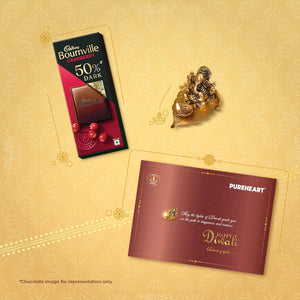 PUREHEART Diwali Gift Hamper - Combo of Fruit & Nut Nutmix, Salted Cashews (650 g, each) with Bournville Dark Chocolate, Ganpati Diya and Happy Diwali Card, Dry Fruits Gift Box