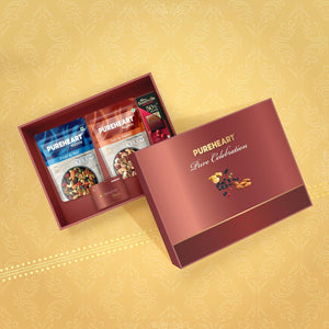 PUREHEART Diwali Gift Hamper - Combo of Fruit & Nut, Sweet & Salt Nutmix (80 g, each) with Bournville Dark Chocolate and Happy Diwali Card, Dry Fruits Gift Box