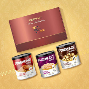 PUREHEART Pure Celebration Premium Diwali Gift Box | Dry Fruits Pack | Corporate Gift Hamper | Salted, Fiery Hot, Pepperfry Cashews | Chocolate | Card | Lord Ganesh Metal Diya | Festive Gifting