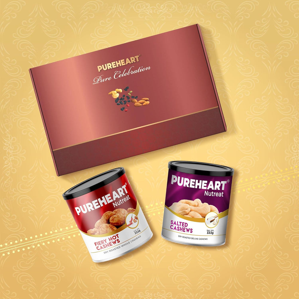 PUREHEART Pure Celebration Premium Diwali Gift Box | Dry Fruits Pack | Corporate Gift Hamper | Salted and Fiery Hot Cashews | Chocolate | Card | Decoration Lord Ganesh Metal Diya | Festive Gifting