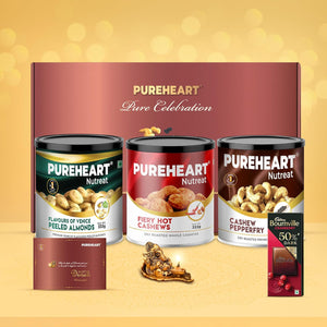 PUREHEART Pure Celebration Premium Diwali Gift Box | Dry Fruits Pack | Corporate Gift Hamper | Fiery Hot, Pepperfry Cashews, FOV Peeled Almonds |Chocolate |Card | Lord Ganesh Metal Diya | Festive Gift