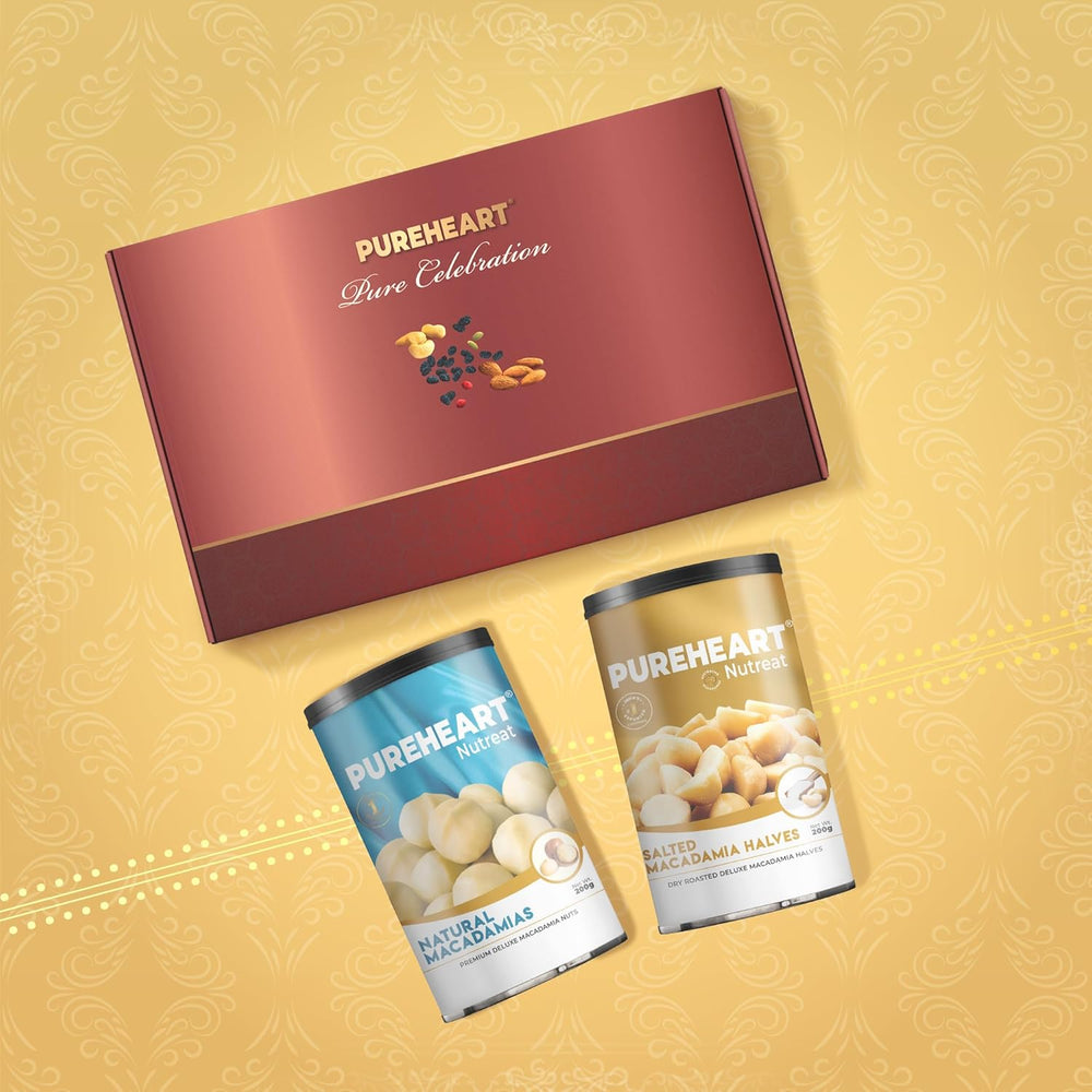 PUREHEART Pure Celebration Premium Diwali Gift Box | Dry Fruits Pack | Corporate Gift Hamper | Natural and Salted Macadamia | Chocolate | Card | Decoration Lord Ganesh Metal Diya | Festive Gifting