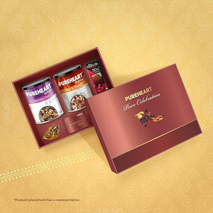 PUREHEART Pure Celebration Premium Diwali Gift Box | Dry Fruits Pack | Corporate Gift Hamper | Cherokee Trail Mix, Salt & Sweet Nutmix | Chocolate | Card | Lord Ganesh Metal Diya| Festive Gifting