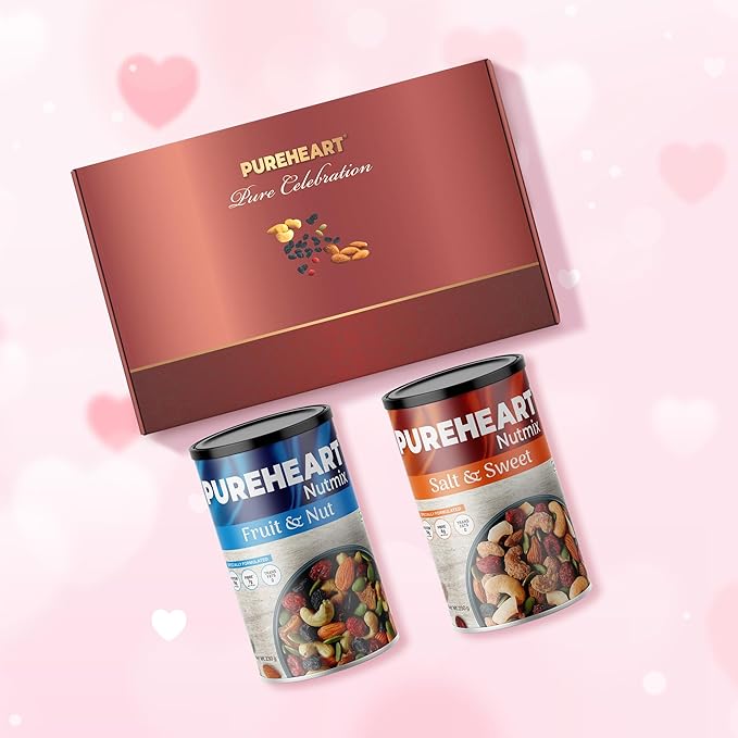 PUREHEART Pure Celebration Valentine Gift Box | Dry Fruits Gift Hamper For Her| Fruit & Nut and Salt & Sweet Nutmix Hamper For Her (230g, Each) | Bournville Chocolate | Wishing Card | Healthy Snack