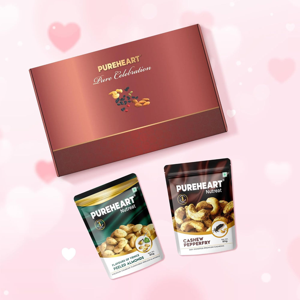 PUREHEART Pure Celebration Premium Gift Box | Dry Fruits Pack | Valentine Gift Hamper For Her | Pepperfry Cashews & Peeled Almonds Hamper For Her| Bournville Chocolate | Wishing Card | Healthy Snack