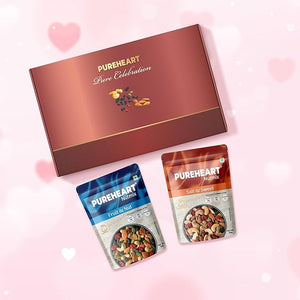 PUREHEART Pure Celebration Premium Valentine Gift Box | Dry Fruits Gift Hamper For Her | Fruit & Nut and Salt & Sweet Nutmix (80g, each) | Wishing Card | Healthy Snack