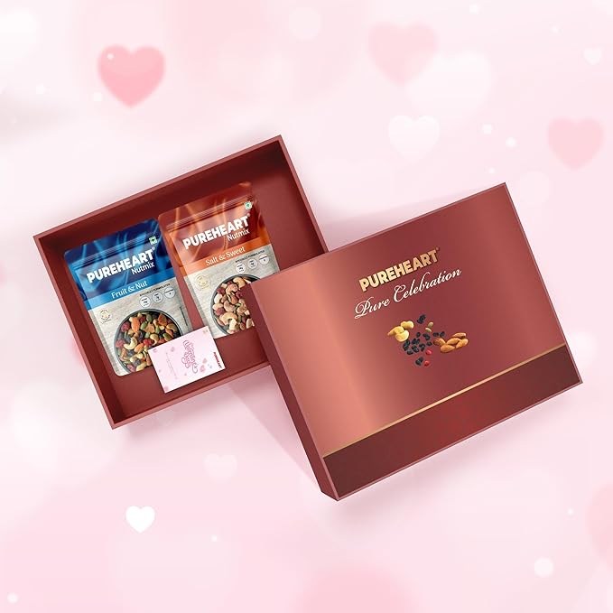 PUREHEART Pure Celebration Premium Valentine Gift Box | Dry Fruits Gift Hamper For Her | Fruit & Nut and Salt & Sweet Nutmix (80g, each) | Wishing Card | Healthy Snack