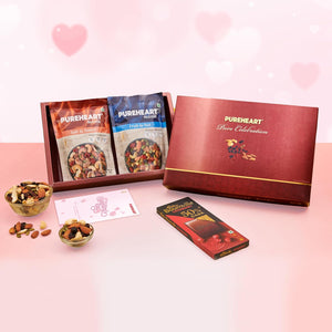 PUREHEART Pure Celebration Premium Valentine Gift Box | Dry Fruits Gift Hamper For Her | Fruit & Nut and Salt & Sweet Nutmix (80g, each) | Wishing Card | Chocolate | Healthy Snack