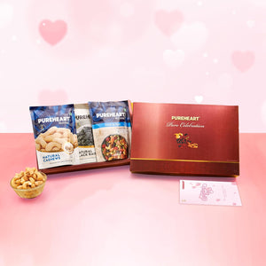 PUREHEART Pure Celebration Premium Gift Box | Dry Fruits Gift Pack | Valentine Gift Hamper For Her | Natural Cashews, Nutmix, Black Raisins (80 g, each) | Wishing Card | Valentine Gifting