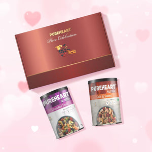 PUREHEART Pure Celebration Premium Valentines Gift Box | Dry Fruits Gift Hamper For Her | Cherokee Trail Mix, Salt & Sweet Nutmix | Bournville Chocolate | Wishing Card | Healthy Snack Gifting