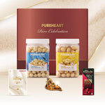 PUREHEART Pure Celebration Premium Wedding Gift Box | Dry Fruits Gift Hamper For Couples | Natural and Salted Macadamia (650g, each) | Bournville Chocolate & Wishing Card | Ganpati Diya