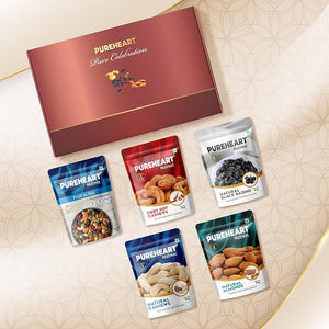 PUREHEART Pure Celebration Premium Wedding Gift Box | 5 Dry Fruits Gift Hamper For Couples | Dry Fruits Pack (80g, each) | Bournville Chocolate & Wishing Card | Diya