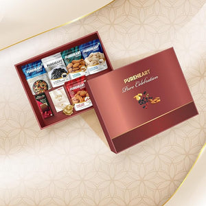 PUREHEART Pure Celebration Premium Wedding Gift Box | 5 Dry Fruits Gift Hamper For Couples | Dry Fruits Pack (80g, each) | Bournville Chocolate & Wishing Card | Diya