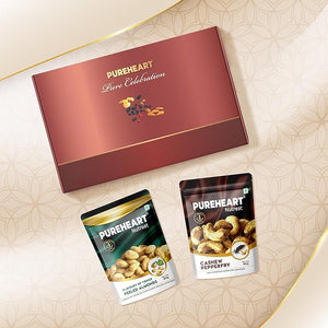 PUREHEART Pure Celebration Premium Wedding Gift Box | Dry Fruits Gift Hamper For Couples | FOV Peeled Almond and Cashew Pepperfry (80g, each) | Bournville Chocolate & Wishing Card | Ganpati Diya