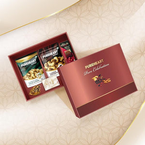 PUREHEART Pure Celebration Premium Wedding Gift Box | Dry Fruits Gift Hamper For Couples | FOV Peeled Almond and Cashew Pepperfry (80g, each) | Bournville Chocolate & Wishing Card | Ganpati Diya