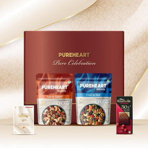 PUREHEART Pure Celebration Premium Gift Box | Dry Fruits Gift Pack | Wedding Gift Hamper | Fruit & Nut and Salt & Sweet (80 g, each) | Wishing Card & Chocolate | Wedding Gifting