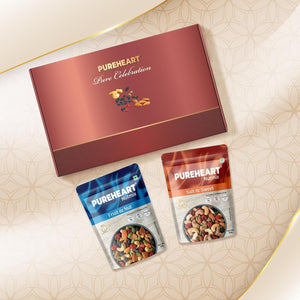 PUREHEART Pure Celebration Premium Gift Box | Dry Fruits Gift Pack | Wedding Gift Hamper | Fruit & Nut and Salt & Sweet (80 g, each) | Wishing Card & Chocolate | Wedding Gifting