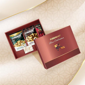 PUREHEART Pure Celebration Premium Wedding Gift Box | Dry Fruits Gift Hamper For Couples | FOV Peeled Almond and Cashew Pepperfry (80g, each) | Bournville Chocolate & Wishing Card | Diya