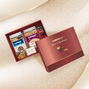 PUREHEART Pure Celebration Premium Wedding Gift Box | Dry Fruits Gift Hamper For Couples | Fruit & Nut Nutmix, Salted Cashews (650g, each) | Bournville Chocolate & Wishing Card | Ganpati Diya