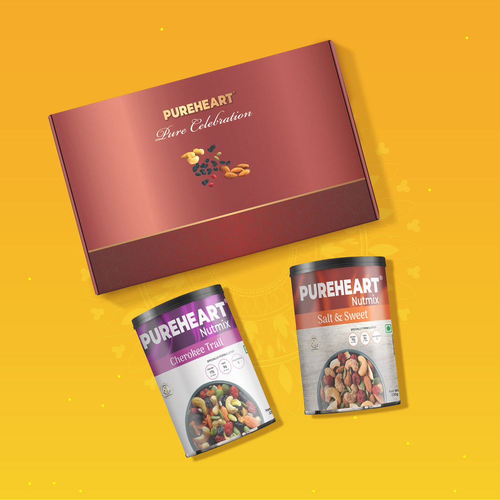 PUREHEART Onam Gift Hamper Cherokee Premium Trail Mix, Sweet & Salt Nutmix (230g, each), Cadbury Bournville Dark Chocolate with , Gift Card,