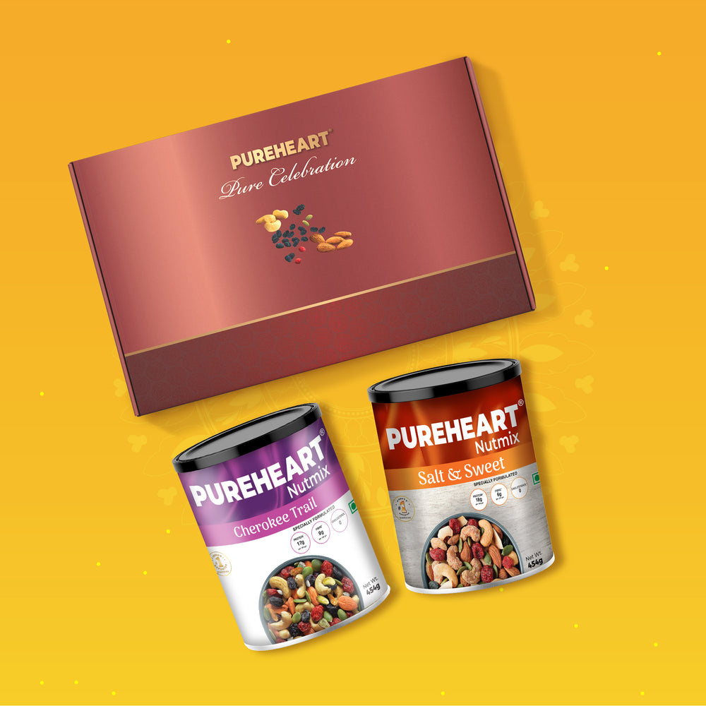 PUREHEART Onam Gift Hamper Cherokee Premium Trail Mix, Sweet & Salt Nutmix (454g, each), Cadbury Bournville Dark Chocolate with  Gift Card