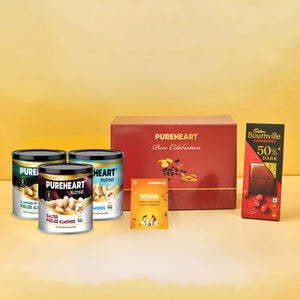 PUREHEART Onam Gift Hamper - Peeled Almonds Natural, Salted & Flavours of Venice (333g, each) with  Gift Card & Chocolate - Crunchy Dry Fruits