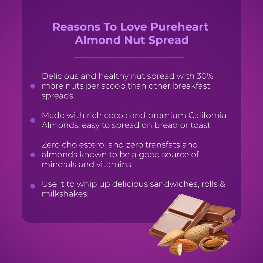 PUREHEART Choco Almond Nut Spread (350 + 35 gm ) - Nutty Chocolate Almond Spread for Breakfast, Delicious, Smooth and Creamy Snack