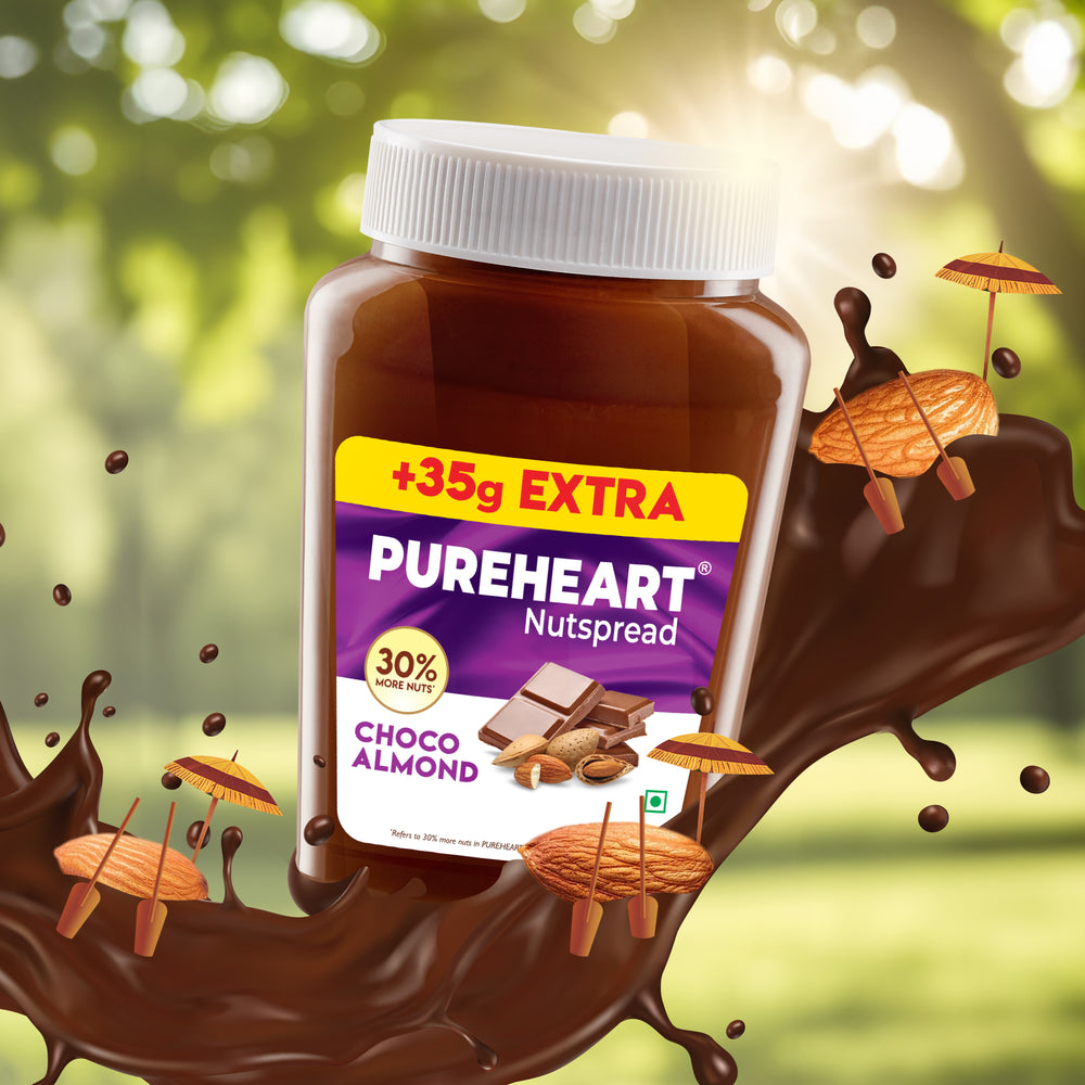 PUREHEART Choco Almond Nut Spread (350 + 35 gm ) - Nutty Chocolate Almond Spread for Breakfast, Delicious, Smooth and Creamy Snack