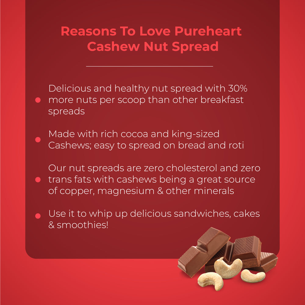 PUREHEART Choco cashew Nut Spread (350 + 35 gm) - Nutty Choco cashew Spread for Breakfast, Delicious, Smooth and Creamy Snack