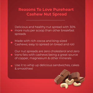 PUREHEART Choco cashew Nut Spread (350 + 35 gm) - Nutty Choco cashew Spread for Breakfast, Delicious, Smooth and Creamy Snack