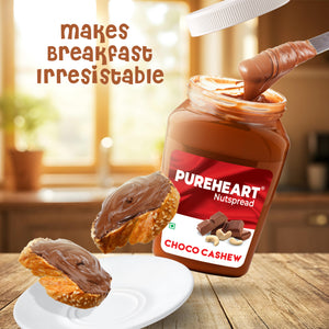 PUREHEART Choco Cashew Nut Spread 350gm with water Sipper Bottle or DOMS Stationary Kit  | Nutty, Smooth & Creamy Chocolate Cashew Butter| Rich in Roasted Nuts |Healthy Breakfast for Kids & Family| No. 1 Exporter of Roasted Nuts