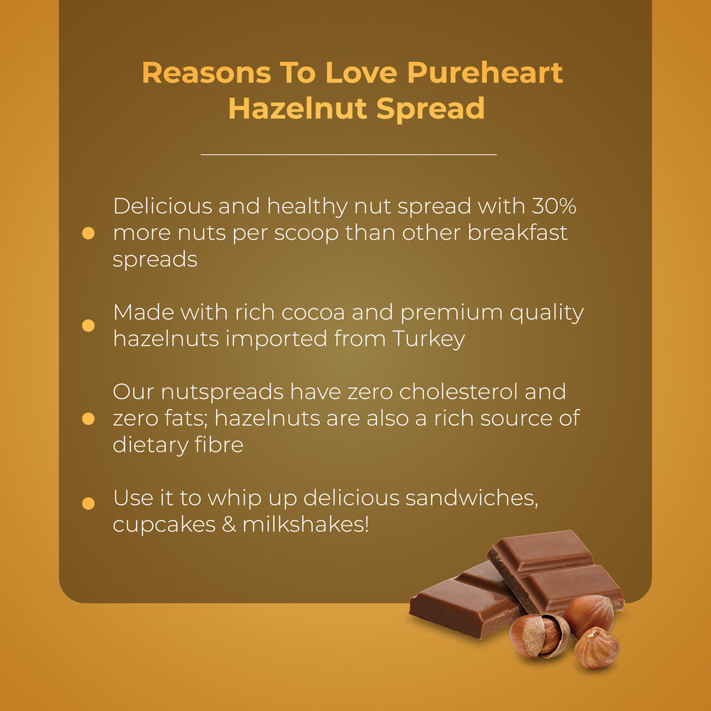 PUREHEART Choco Hazel Nut Spread (350 + 35 gm) - Nutty Choco Hazelnut Spread for Breakfast, Delicious, Smooth and Creamy Snack