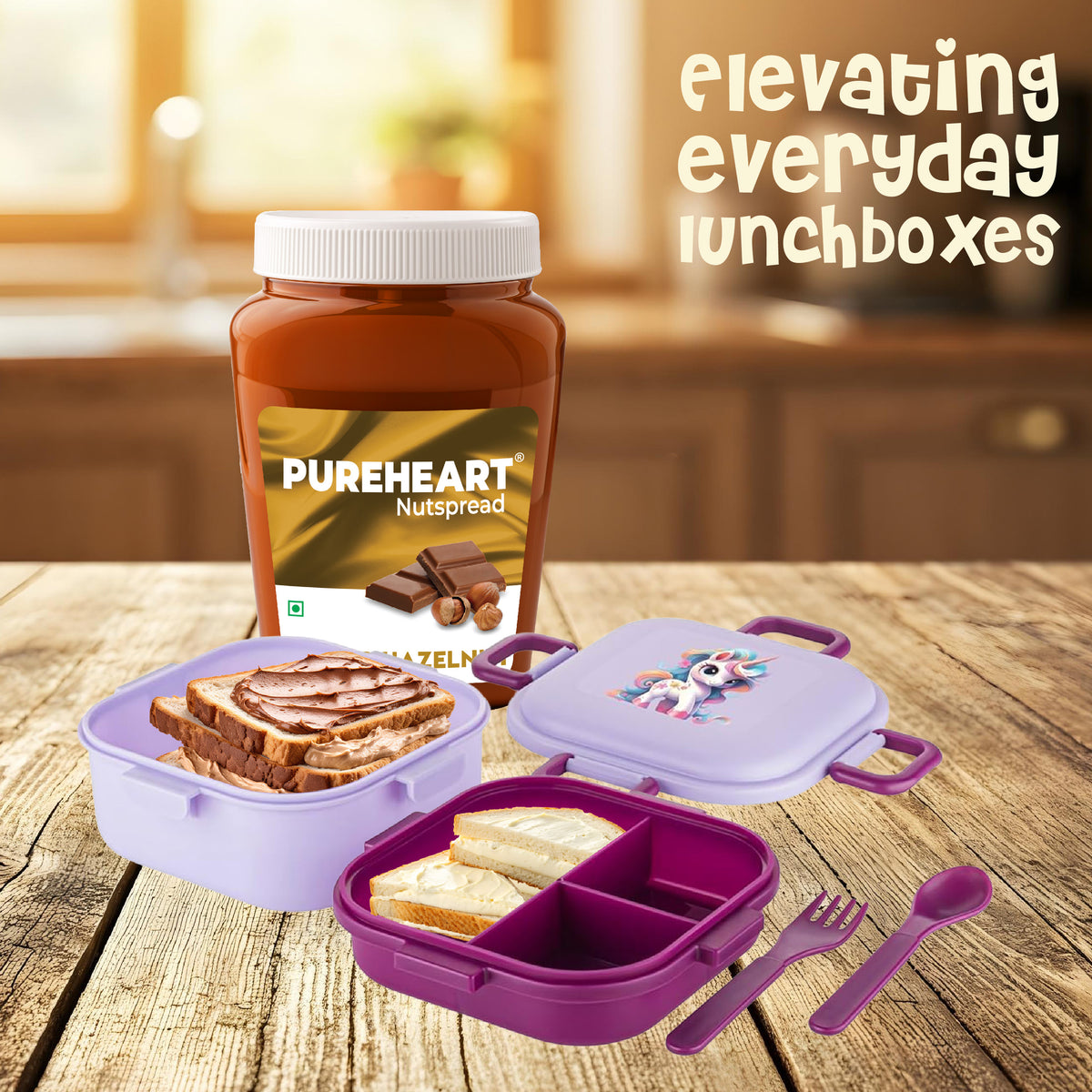 PUREHEART Nut Spread Choco Hazelnut 350 gm with Lunch Box|Nutty, Smooth and Creamy Chocolate Hazelnut Spread for Breakfast | No. 1 Exporter of Roasted Nuts