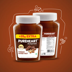 PUREHEART Choco Mixed Nut Spread (350 + 35 gm) - Nutty Choco Mixed Almond Spread for Breakfast, Delicious, Smooth and Creamy Snack