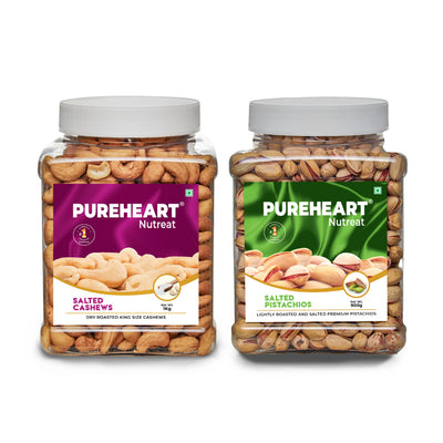 Pureheart Roasted & Salted Duo: Whole Cashew Nuts (1 Kg) & Premium Pistachios (1Kg) - High-Protein, Healthy Dry Fruit Snack Combo