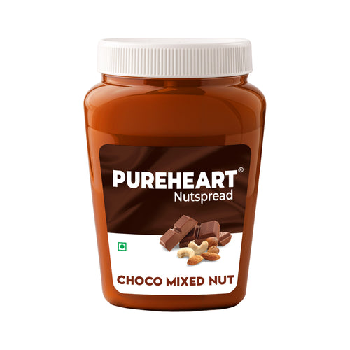 PUREHEART Choco Mixed Nut Spread 350gm with Water Sipper Bottle or DOMS Stationary Kit| Nutty, Smooth and Creamy Chocolate Spread for Breakfast - No. 1 Exporter of Roasted Nuts