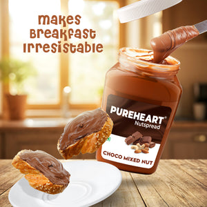 PUREHEART Choco Mixed Nut Spread 350gm with Water Sipper Bottle or DOMS Stationary Kit| Nutty, Smooth and Creamy Chocolate Spread for Breakfast - No. 1 Exporter of Roasted Nuts