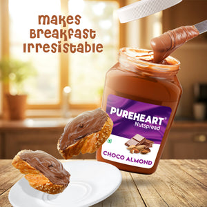 PUREHEART Choco Almond Nut Spread 350gm with Water Sipper Bottle or DOMS Stationary Kit | Chocolate Almond Creamy, Smooth & Nutty | Rich in Roasted Nuts | Healthy Breakfast Spread for Kids & Family | No. 1 Exporter of Roasted Nuts