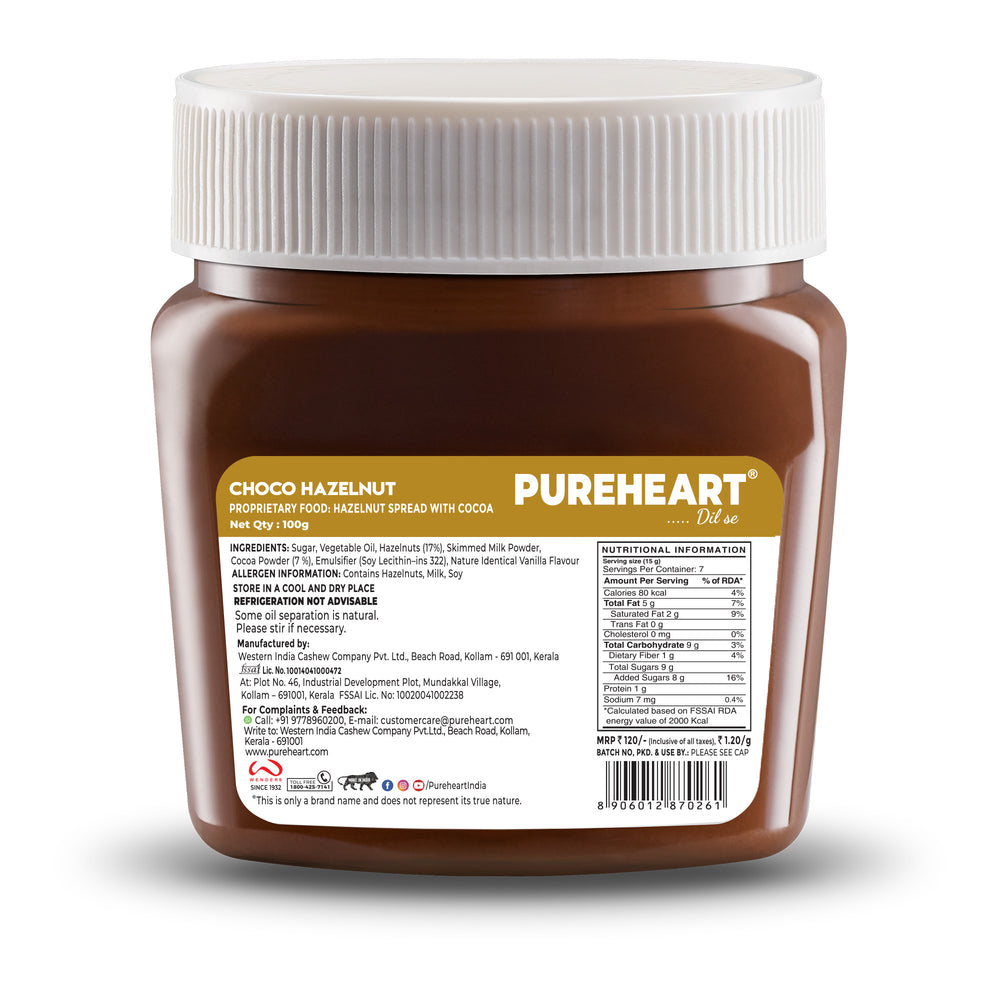 Pureheart Choco Hazelnut Nutspread. Delicious, Smooth & Creamy Snack, Nutty Chocolate Hazelnut Spread for Breakfast