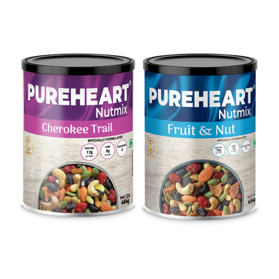 Pureheart 454g Wellness Duo: Cherokee Trail Mix & Fruit and Nuts Nutmix - The Ultimate Natural Energy Boost for Gym, Office & Travel