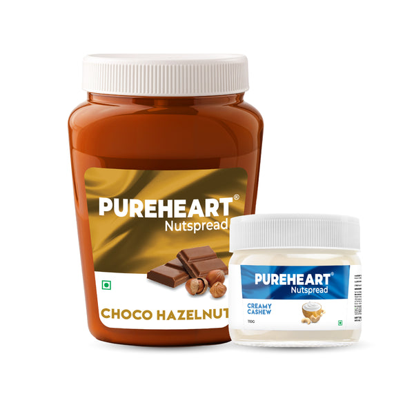Pureheart Nutspread Combo: Choco Hazelnut (200 g) & Creamy Cashew (110 g) - Healthy & Protein-Rich Breakfast Duo