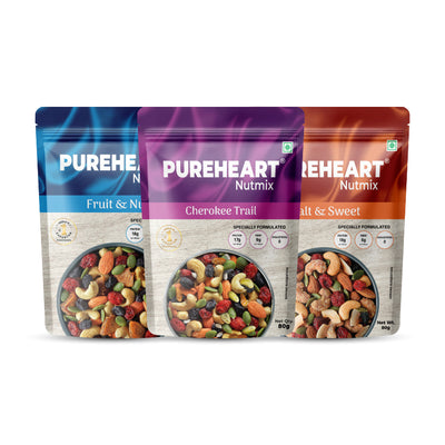 Pureheart Nutmix & Cherokee Trail Mix 80g Combo: Fruit & Nuts and Salt & Sweet Dry Fruit Snacks - Healthy On-the-Go Protein Pack