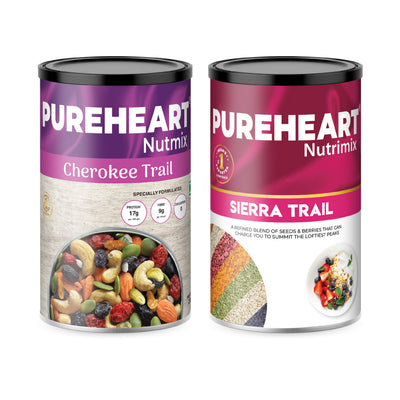 Pureheart Trail Mix Combo (230g Pack of 2): Cherokee & Sierra Trail Mix - High-Fiber Seed & Berry Blend with Roasted Nuts for Energy