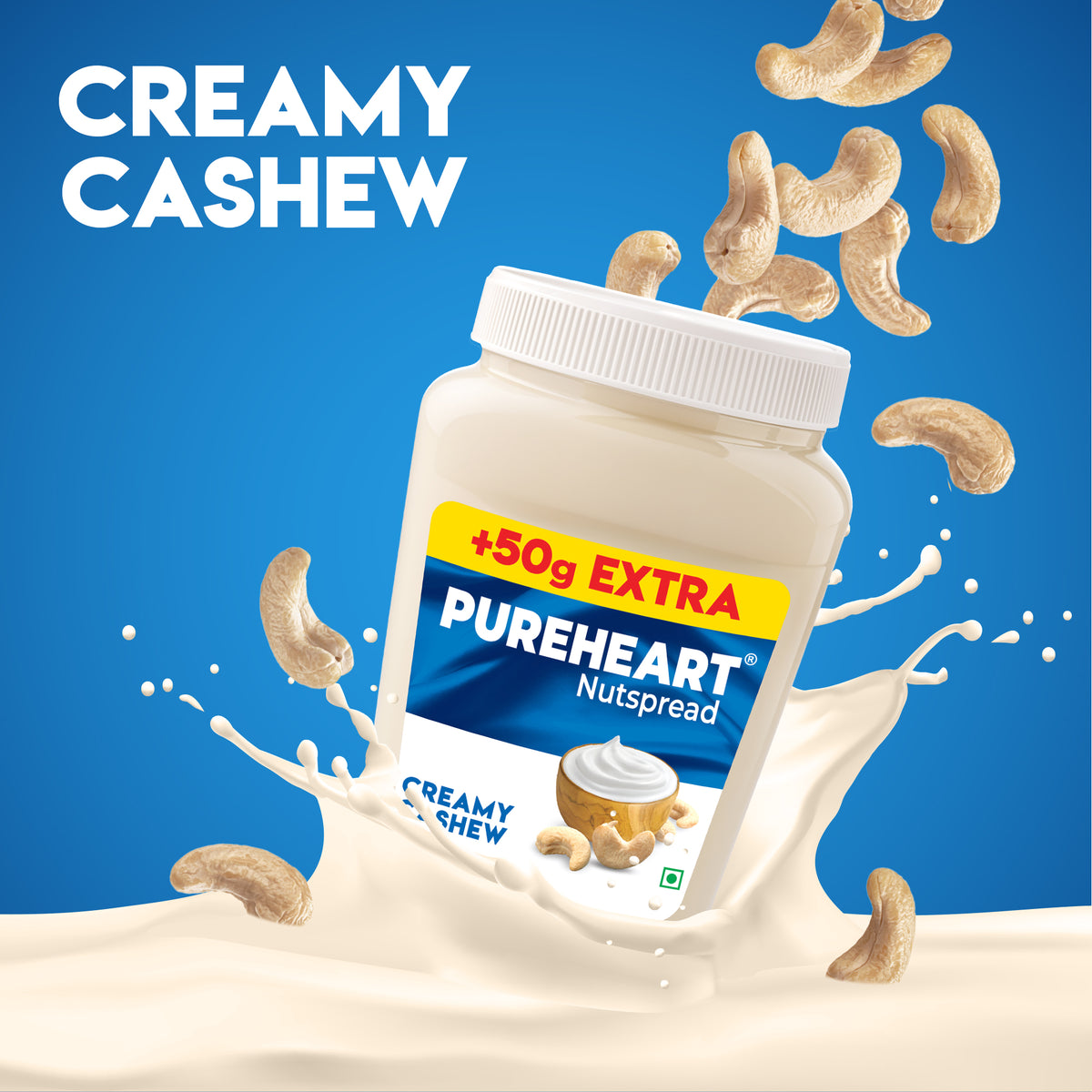 Pureheart Creamy Cashew Spread Online | Back to School Offer with Assured Gifts | Premium Cashew Butter from India’s Leading Roasted Nut Brand | Smooth & Healthy Nut Spread | 350+50gm