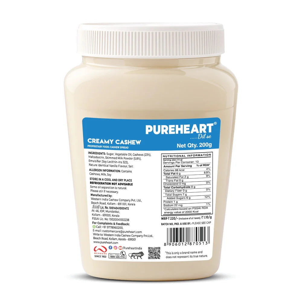 Pureheart Nut Spread Creamy Cashew , Nutty Spread for Breakfast, Delicious, Smooth & Creamy Snack