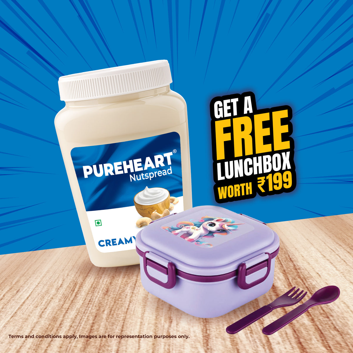 PUREHEART Nut Spread Creamy Cashew 350gm with Lunch Box | Nutty and Smooth Cashew Spread for Breakfast - No. 1 Exporter of Roasted Nuts