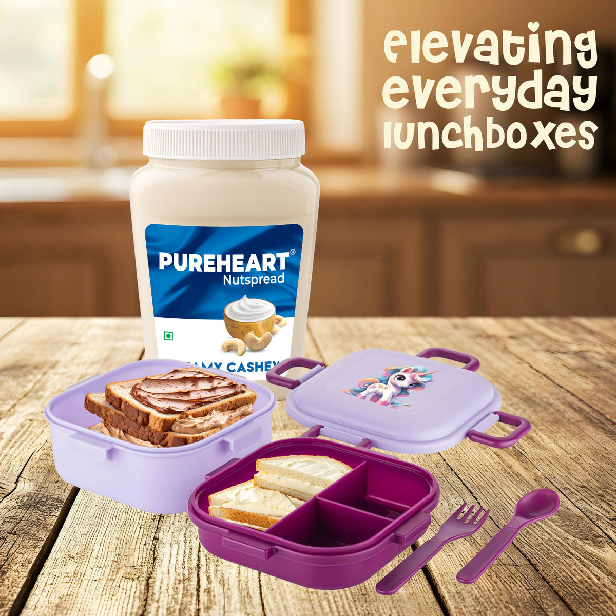 PUREHEART Nut Spread Creamy Cashew 350gm with Lunch Box | Nutty and Smooth Cashew Spread for Breakfast - No. 1 Exporter of Roasted Nuts