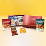 PUREHEART Onam Gift Hamper - Natural and Fieryhot Cashews, Almonds, Fruit & Nut Nutmix, Black Raisins (80 g each), Cadbury Bournville Fruit & Nut Dark Chocolate with Rakhi for Brother, Gift Card