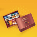 PUREHEART Onam Gift Hamper - Natural and Fieryhot Cashews, Almonds, Fruit & Nut Nutmix, Black Raisins (80 g each), Cadbury Bournville Fruit & Nut Dark Chocolate with Rakhi for Brother, Gift Card